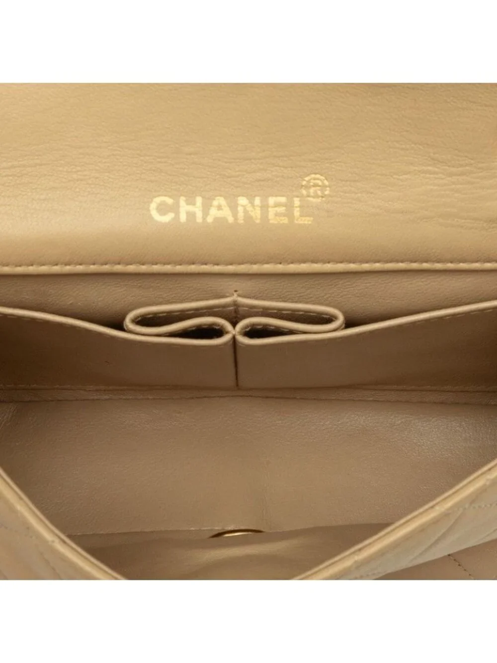 Chanel CC Logo Quilted Chain Shoulder Bag Beige Lambskin